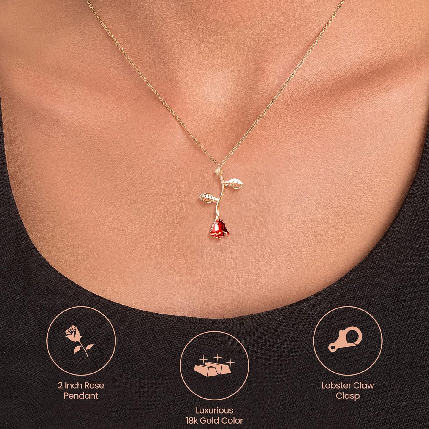Necklaces for Women, Gold Necklace for Women Rose Necklace with Pendant, Aesthetic Necklace, Preppy Jewelry, Trendy Jewelry, Cute Necklaces for Teens and All Women Necklace